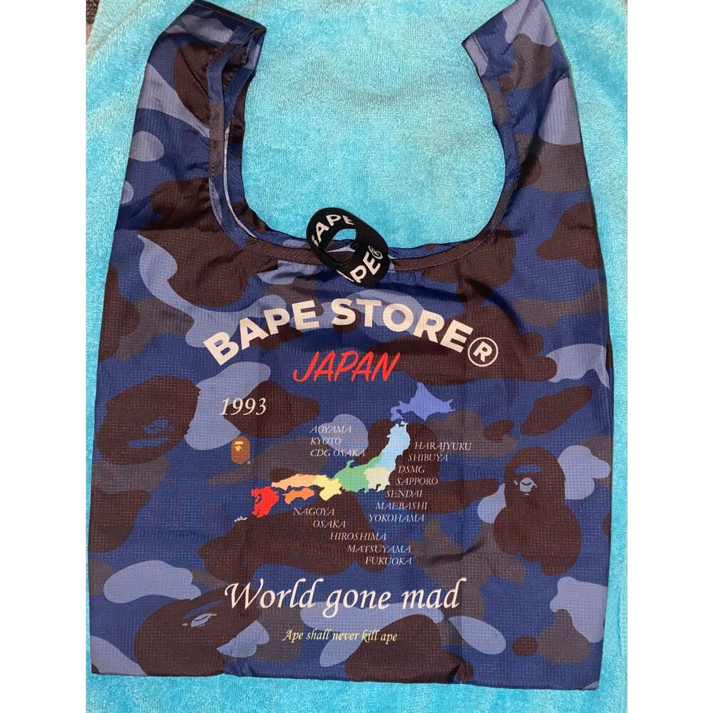 New BAPE STORE Japan Bathing Ape Blue Camo 1993 RARE Nylon Bag Small Tote